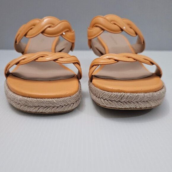 Stuart Weitzman Twist Espadrille Womens 8 Mango Leather Jute Wedge Sandal - Picture 5 of 16